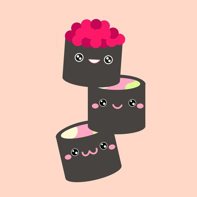 Sushi de rolo de comida asiática bonito dos desenhos animados