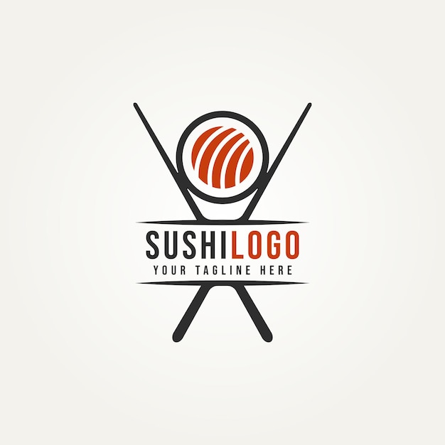 Sushi e rolos de comida japonesa com design de ilustração vetorial de modelo de logotipo minimalista de pauzinho