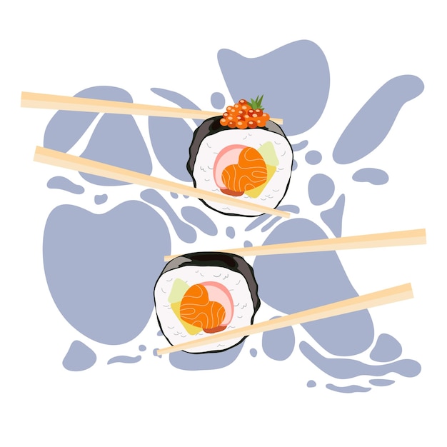 Sushi Japan Food Roll e pauzinhos tradicionais para cozinha asiática Tekkamaki roll com salmão