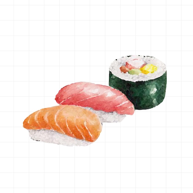 Vetor sushi pintado em aquarela