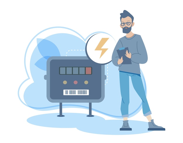 Sustentabilidade e eficiência energética homem calcula contas de serviços domésticos com base na eletricidade