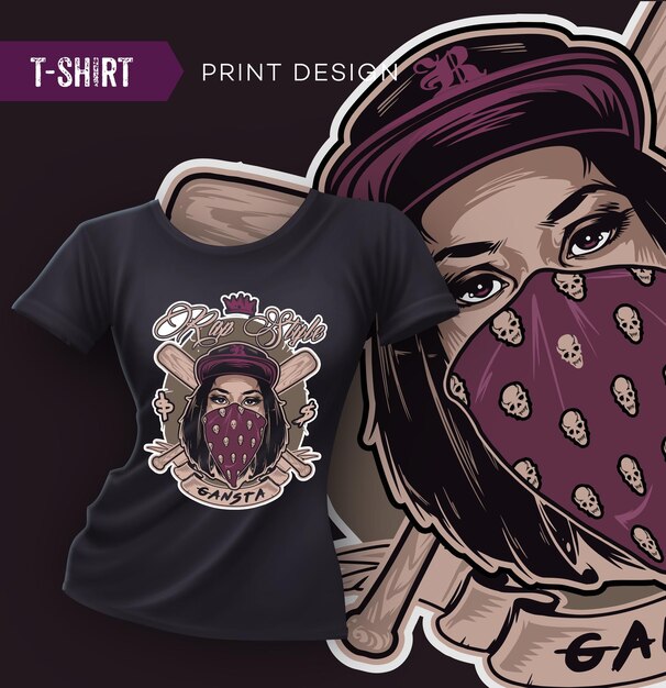 Vetor swag tshirt design with pretty hip hop girl face