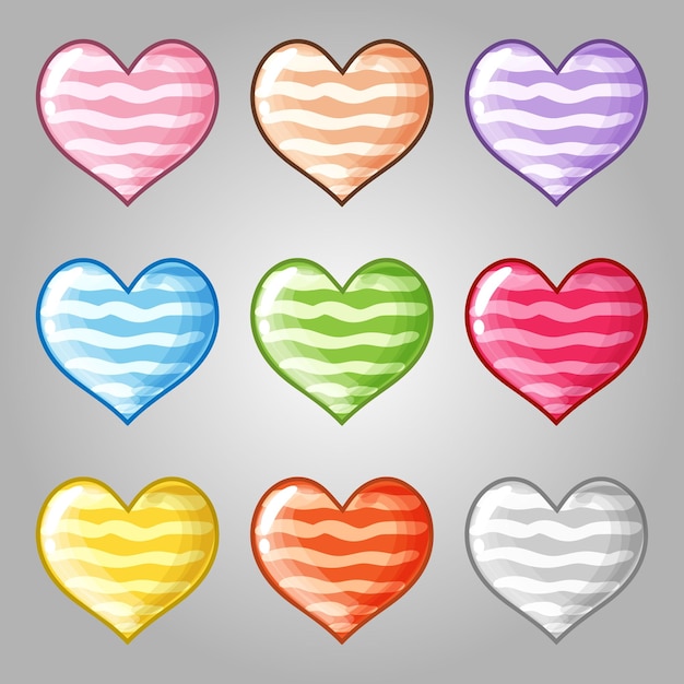 Vetor sweet cute hearts pastel colorido para doces e geleias estilo jogo de combinar 3