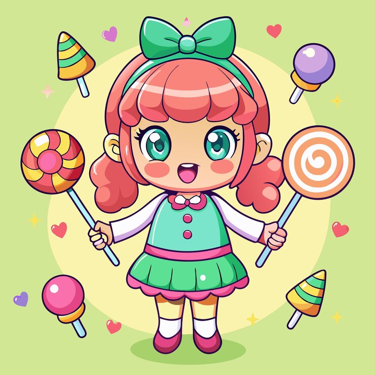 Vetor sweet girl with lollipops em candythemed cartoon vector art