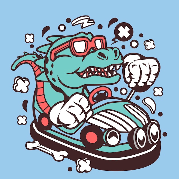 T-rex dirigindo a ilustração do carro