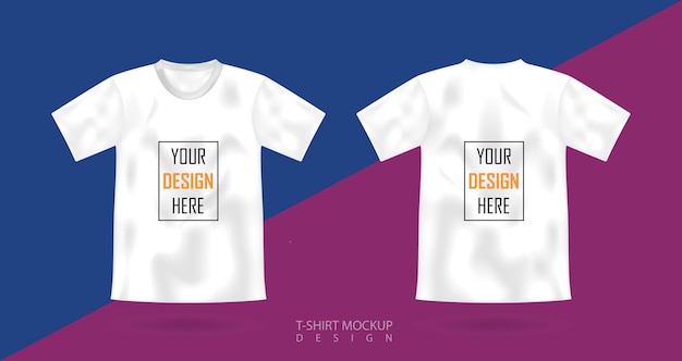 Vetor t-shirt 3d mock up realista masculino t-shirt branco modelo vetorial vista frontal e traseira desenho em branco