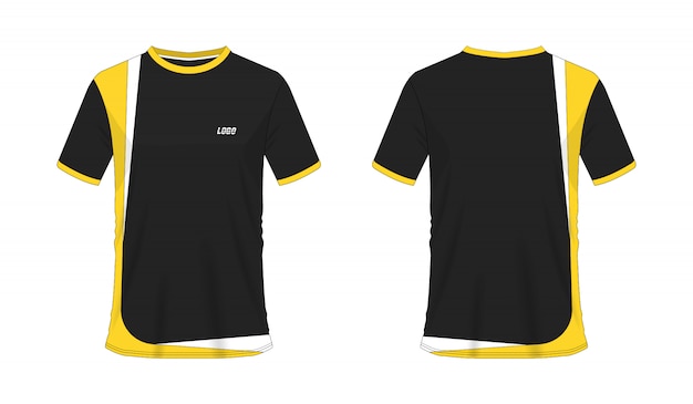 T-shirt amarelo e preto modelo de futebol ou futebol para clube de equipe em fundo branco.