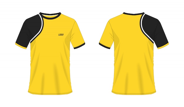 Vetor t-shirt amarelo e preto modelo de futebol ou futebol para clube de equipe em fundo branco.