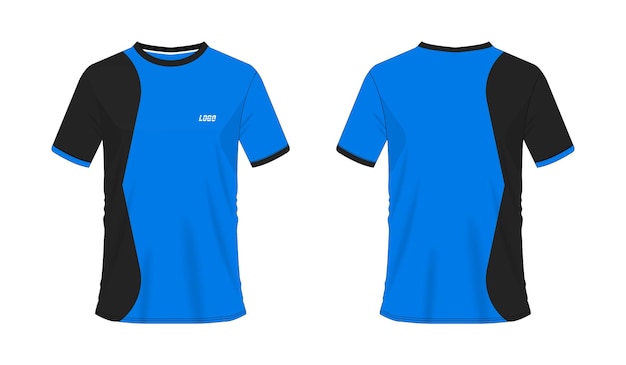 T-shirt azul e preto futebol ou modelo de futebol para clube de equipe em fundo branco. esporte de camisa.