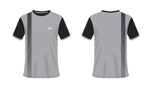 Vetor t-shirt cinza e preto futebol ou modelo de futebol para clube de equipe em fundo branco. esporte de jersey.