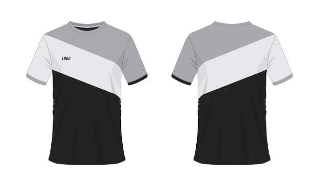 Vetor t-shirt cinza e preto futebol ou modelo de futebol para clube de equipe em fundo branco. esporte de jersey.