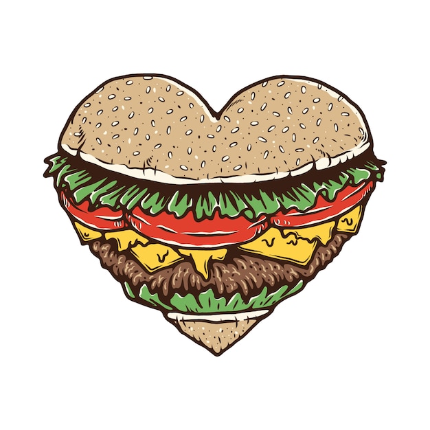 T-shirt da ilustração do amante da comida do hamburger