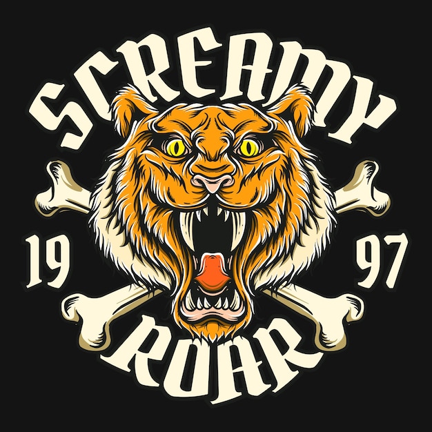 T-shirt de cabeça de tigre gráfico com ossos cruzados