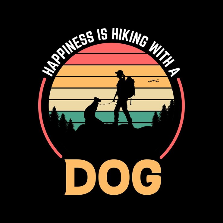 Vetor t-shirt de cachorro para caminhadas ao ar livre desenho felicidade é caminhar com um cachorro