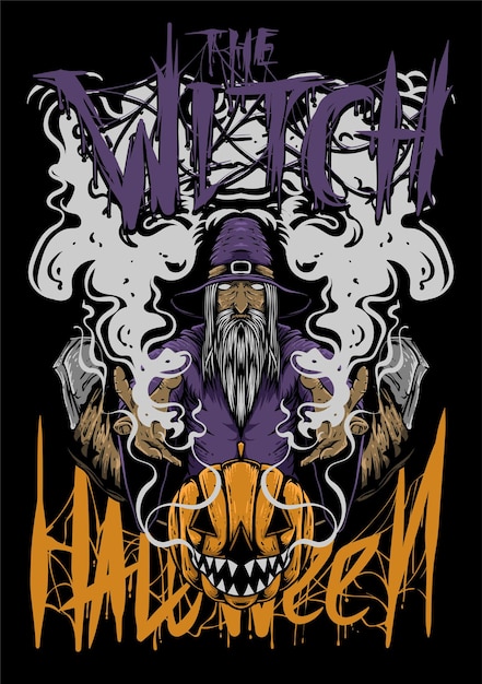 T-shirt de design de vestuário de halloween com bruxa design de halloween com texto e imagem separados
