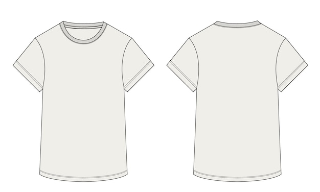 T-shirt de manga curta desenho técnico moda esboço plano modelo de ilustração vetorial para senhoras