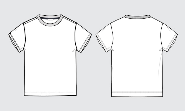 T-shirt de manga curta desenho técnico moda esboço plano modelo de ilustração vetorial