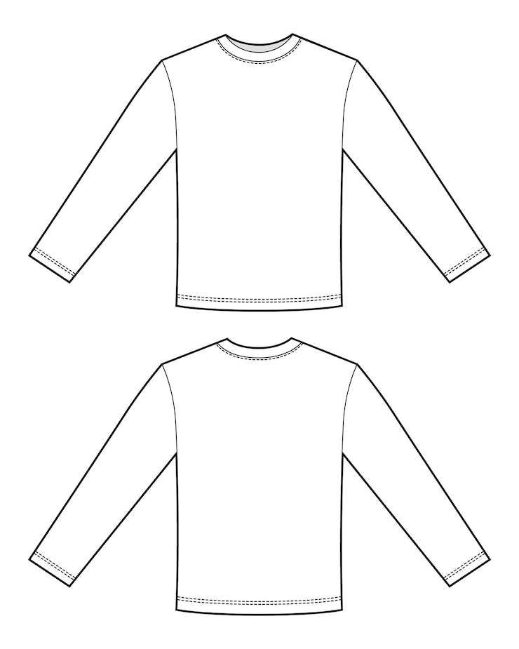 Vetor t-shirt de manga longa de esboço técnico