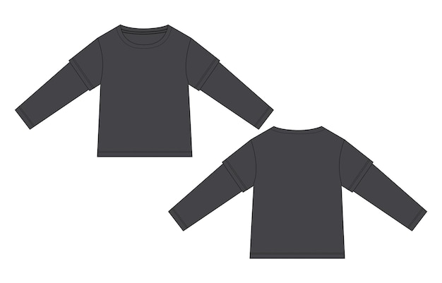 T-shirt de manga longa preta na frente e na parte de trás