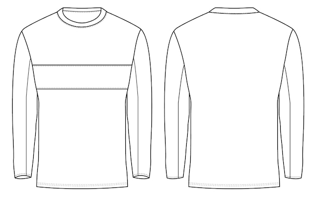 T-shirt de mangas longas de três quartos de mangas raglan de pescoço redondo t-shirt de moda técnica esboço plano ve