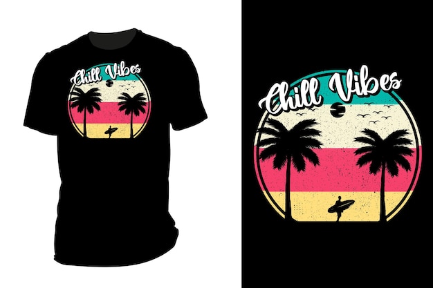 T-shirt de maquete silhueta chill vibes retro vintage