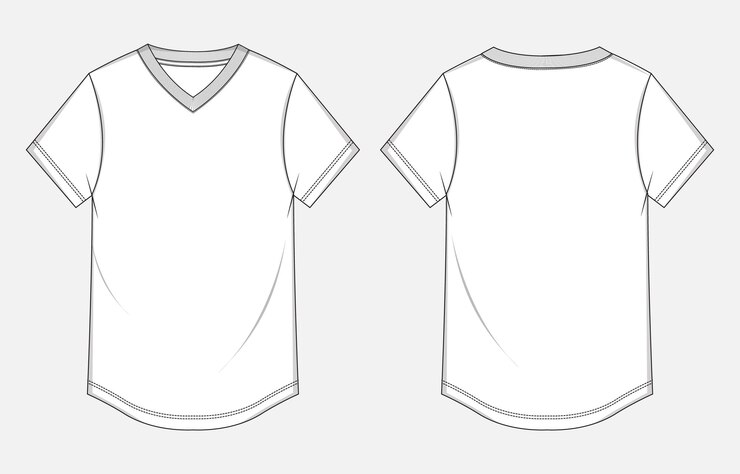 Vetor t-shirt de pescoço em v desenho técnico moda esboço plano modelo de ilustração vetorial para senhoras