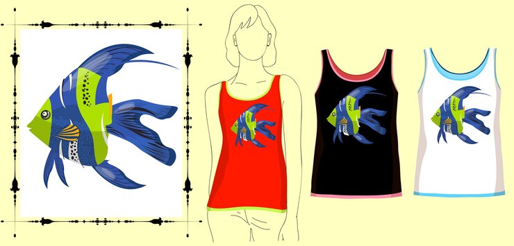 Vetor t-shirt decorativo com fundo de peixe