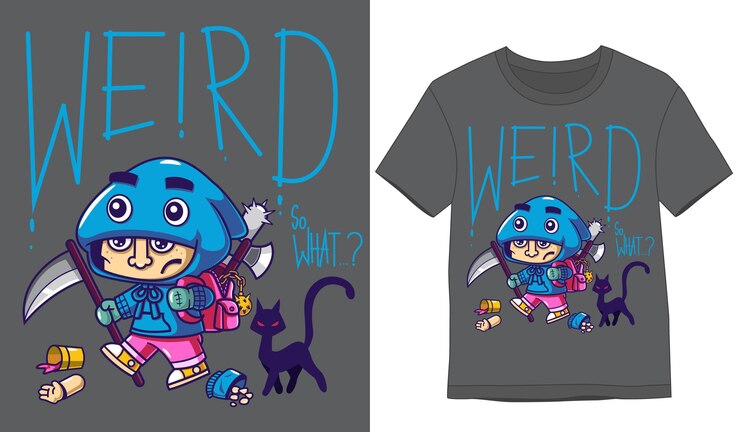 Vetor t-shirt desenhos cool boy personagem de desenho animado segurando uma foice