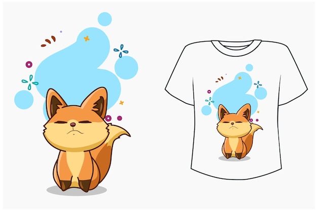 T shirt design maquete ilustração cartoon feliz raposa