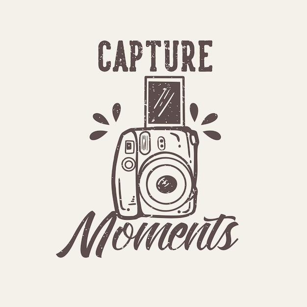 T-shirt design slogan tipografia captura momentos com câmera ilustração vintage