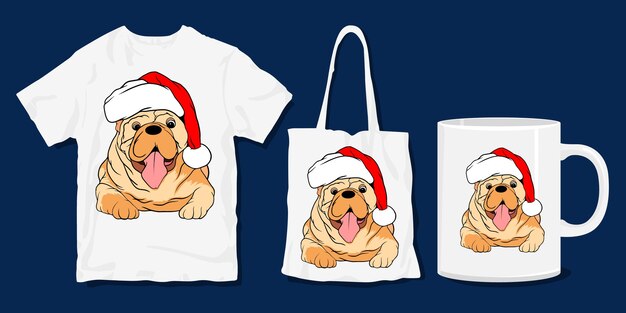Vetor t-shirt do cão. camisa engraçada bonito dos desenhos animados de natal e design de mercadoria
