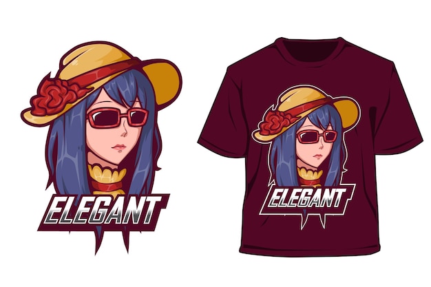 T-shirt e esporte logo design menina com chapéu