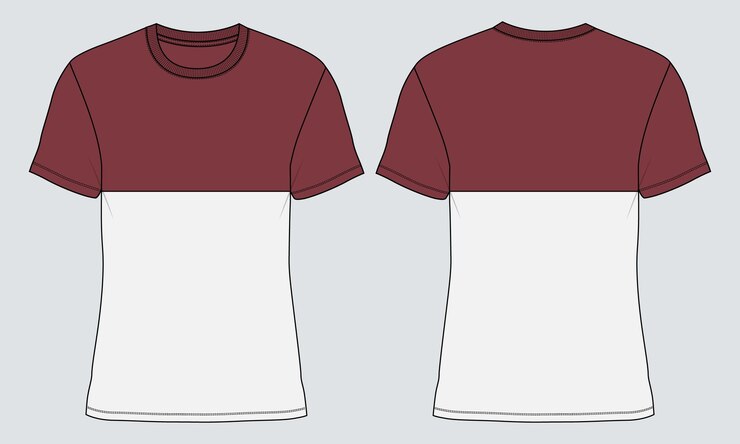 Vetor t-shirt esboço plano de moda técnica modelo de ilustração vetorial vistas frontal e traseira
