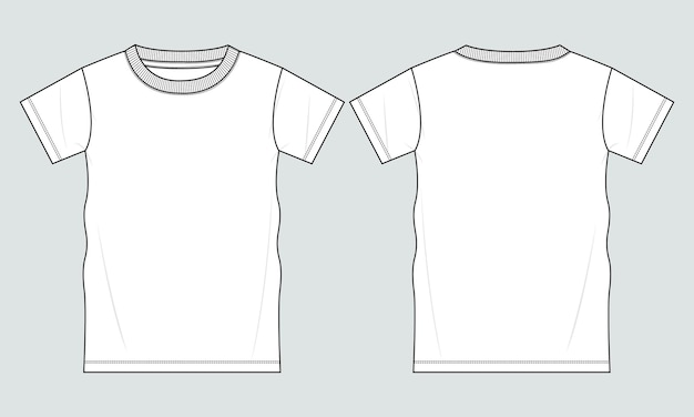 T-shirt Esboço plano de moda técnica Modelo de ilustração vetorial vistas frontal e traseira