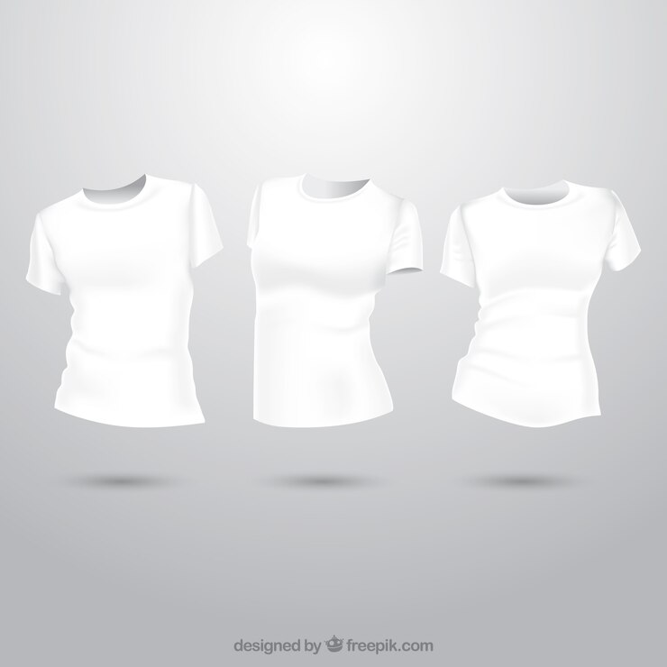 Vetor t-shirt feminina em diferentes pontos de vista com estilo realista