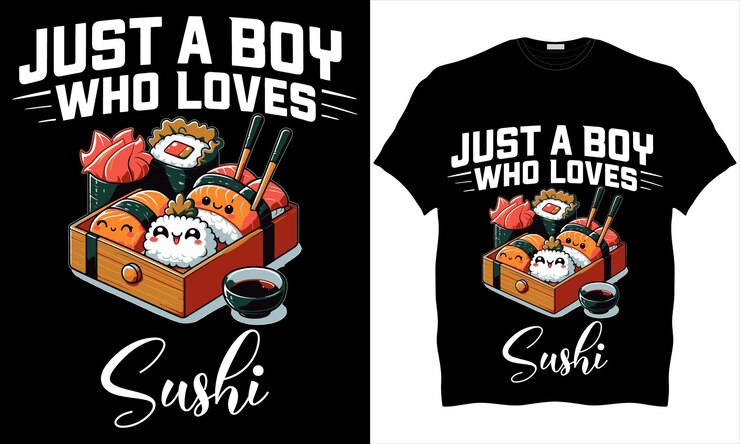 T-shirt gráfico colorido vetorial de design de moda Sushi