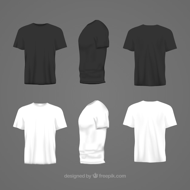 Vetor t-shirt masculina em diferentes pontos de vista com estilo realista