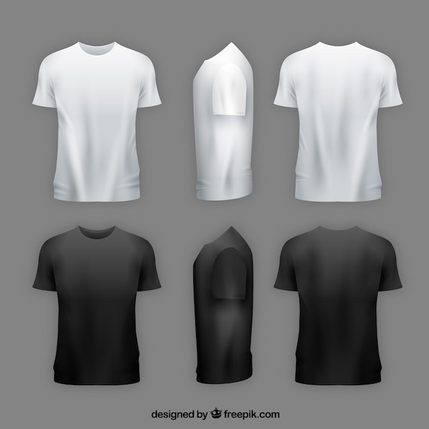 Vetor t-shirt masculina em diferentes pontos de vista com estilo realista