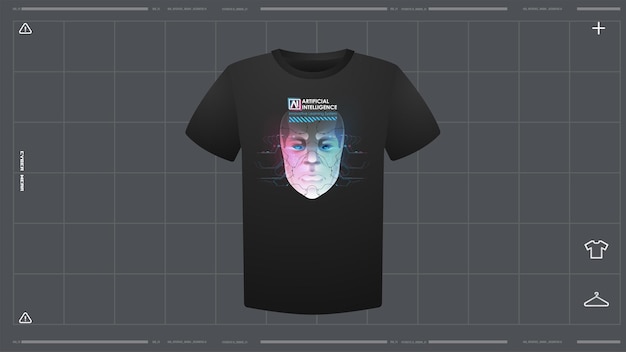 Vetor t-shirt masculino com maquete de impressão futurista visão frontal modelo vetorial impressão de design cyber hud