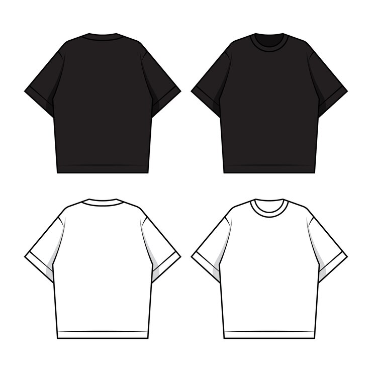 Vetor t-shirt mockup set modelos vetoriais em preto e branco