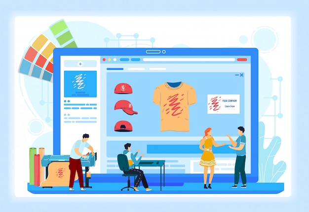 T-shirt personalizada, impressão de serviços on-line, telas de ilustração. Tipografia on-line de impressão gráfica, para fazer pedidos.