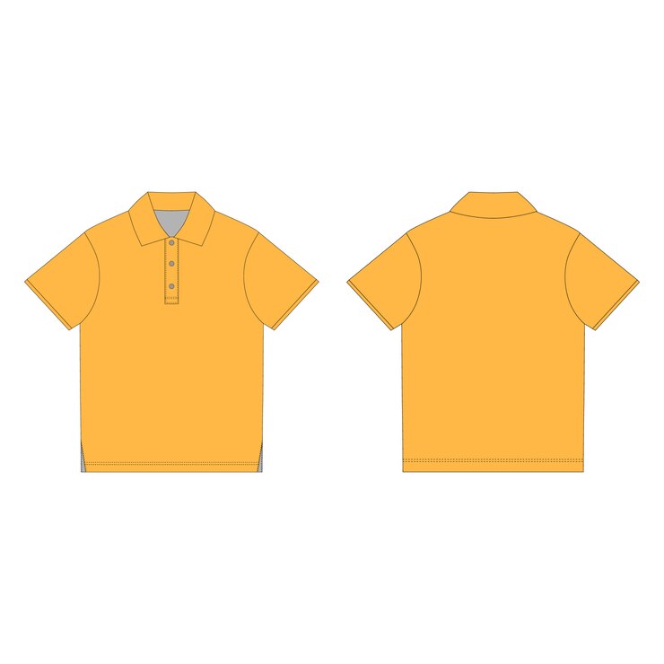 Vetor t-shirt polo laranja isolada. roupas uniformes. desenho técnico à frente e atrás.