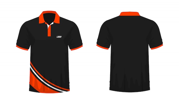 Vetor t-shirt polo modelo laranja e preto para o projeto em fundo branco.