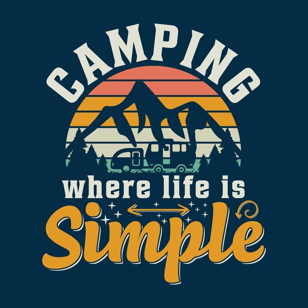 T-shirt trendy CampingHiking Design para viajantes