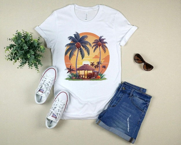 T-shirt vintage sunset vector design para vetor de ia