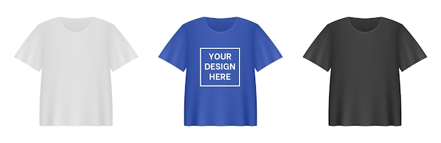 T-shirts azuis e pretas maquete 3D realista de T-shirt de mangas curtas Espaço vazio para o seu design