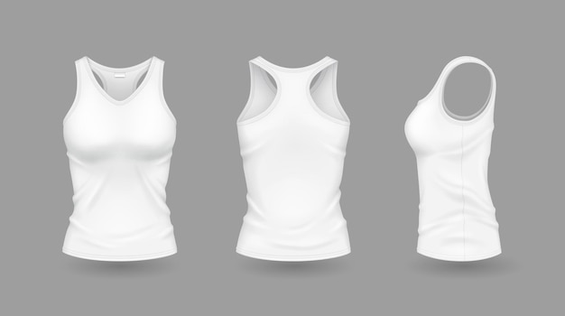 T-shirts brancos femininos com um conjunto de ilustrações de maquete da marca