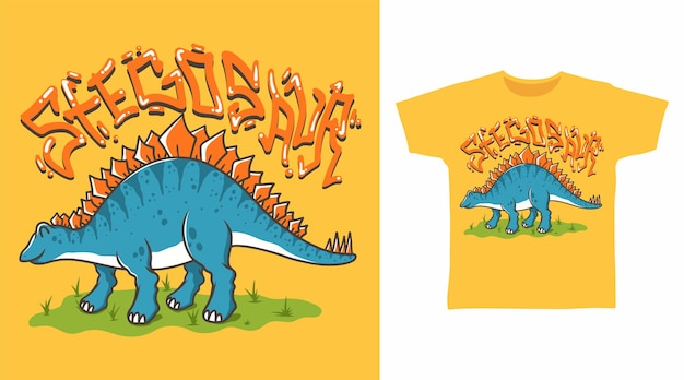 Vetor t-shirts de stegosauro bonitos, desenhos de moda artística.