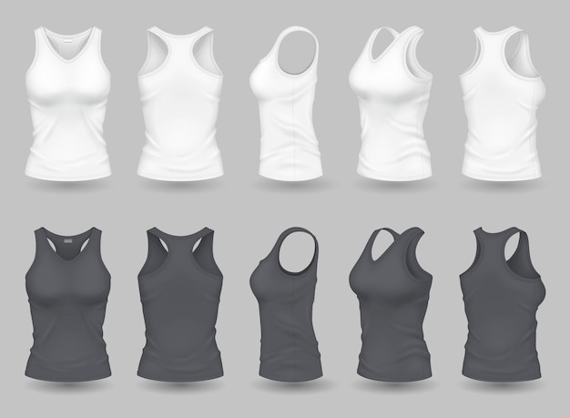 T-shirts femininos com desenho de maquete conjunto de ilustrações realistas