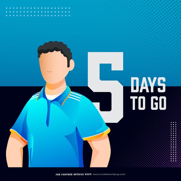 T20 cricket match 5 day to go baseado em design de poster com personagem de jogador de críquete indiano sem rosto